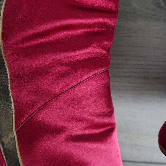 Vintage Casadei Red Satin Country Rodeo Western Cowboy Boots - Picture 10 of 16